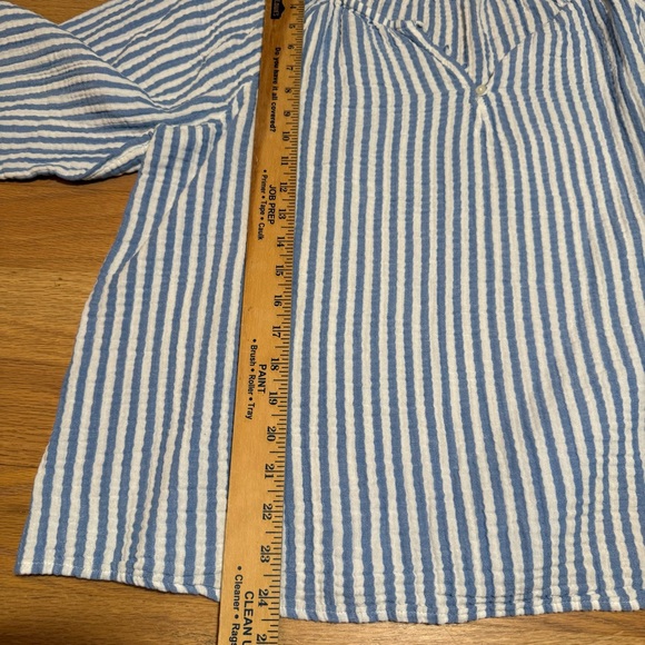 Women’s XL Peasant Cottage Core Blouse, 100% Cotton, Blue and Cream Stripes EUC - Picture 7 of 10